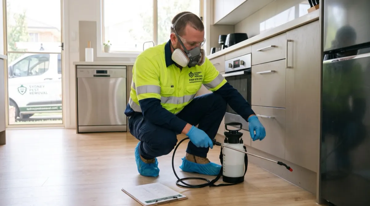 Technician inspecting a property for pests